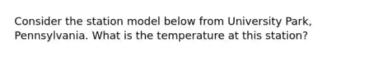 Consider the station model below from University Park, Pennsylvania. What is the temperature at this station?