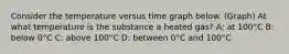 Consider the temperature versus time graph below. (Graph) At what temperature is the substance a heated gas? A: at 100°C B: below 0°C C: above 100°C D: between 0°C and 100°C