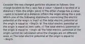 Consider the two charged particles situated as follows: One charge located on the y axis has a value −2qand is located at a distance r from the origin, point O.The other charge has a value −qand is located at a distance 2rfrom the origin along the x axis. Which one of the following statements concerning the electric potential at the origin is true? a) The total electric potential at the origin is equal to −5kq/2r. b) The total electric potential at the origin is equal to zero volts. c) The total electric potential at the origin is equal to −2kq/r. d) The total electric potential at the origin cannot be calculated since the charges are on different axes. e) The total electric potential at the origin is equal to −3kq/2r.