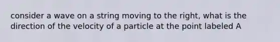 consider a wave on a string moving to the right, what is the direction of the velocity of a particle at the point labeled A