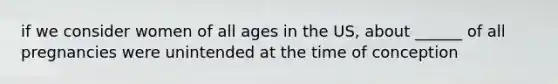 if we consider women of all ages in the US, about ______ of all pregnancies were unintended at the time of conception
