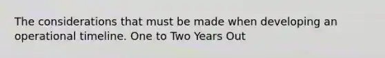 The considerations that must be made when developing an operational timeline. One to Two Years Out