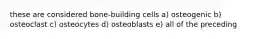 these are considered bone-building cells a) osteogenic b) osteoclast c) osteocytes d) osteoblasts e) all of the preceding