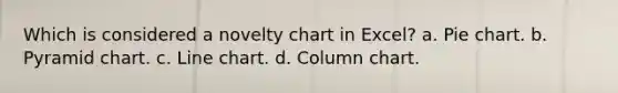 Which is considered a novelty chart in Excel? a. Pie chart. b. Pyramid chart. c. Line chart. d. Column chart.