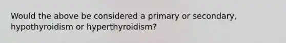 Would the above be considered a primary or secondary, hypothyroidism or hyperthyroidism?