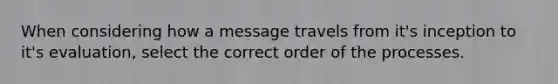 When considering how a message travels from it's inception to it's evaluation, select the correct order of the processes.