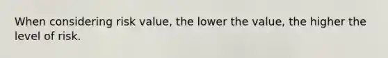 When considering risk value, the lower the value, the higher the level of risk.