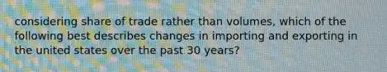 considering share of trade rather than volumes, which of the following best describes changes in importing and exporting in the united states over the past 30 years?