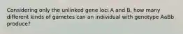 Considering only the unlinked gene loci A and B, how many different kinds of gametes can an individual with genotype AaBb produce?