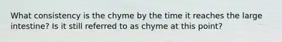 What consistency is the chyme by the time it reaches the large intestine? Is it still referred to as chyme at this point?