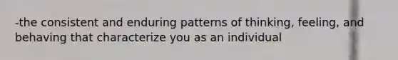 -the consistent and enduring patterns of thinking, feeling, and behaving that characterize you as an individual