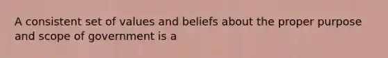 A consistent set of values and beliefs about the proper purpose and scope of government is a