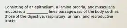 Consisting of an epithelium, a lamina propria, and muscularis mucosae, a ____________ lines passageways of the body such as those of the digestive, respiratory, urinary, and reproductive tracts.