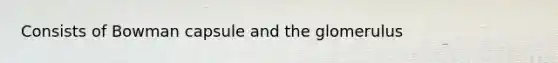 Consists of Bowman capsule and the glomerulus