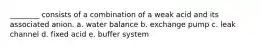 ________ consists of a combination of a weak acid and its associated anion. a. water balance b. exchange pump c. leak channel d. fixed acid e. buffer system