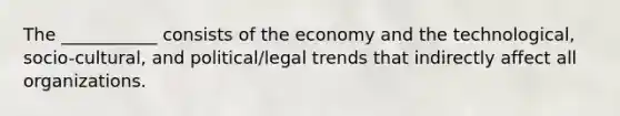 The ___________ consists of the economy and the technological, socio-cultural, and political/legal trends that indirectly affect all organizations.