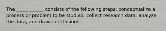 The _____ ______ consists of the following steps: conceptualize a process or problem to be studied, collect research data, analyze the data, and draw conclusions.