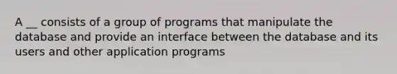 A __ consists of a group of programs that manipulate the database and provide an interface between the database and its users and other application programs