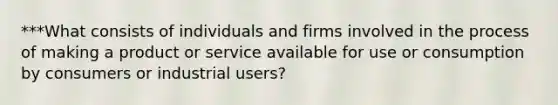 ***What consists of individuals and firms involved in the process of making a product or service available for use or consumption by consumers or industrial users?