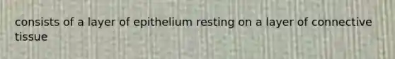 consists of a layer of epithelium resting on a layer of connective tissue