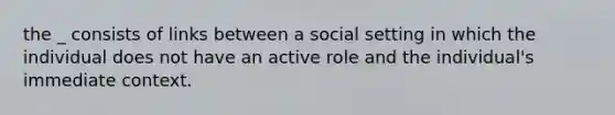 the _ consists of links between a social setting in which the individual does not have an active role and the individual's immediate context.