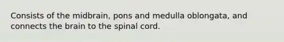 Consists of the midbrain, pons and medulla oblongata, and connects the brain to the spinal cord.