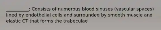 __________: Consists of numerous blood sinuses (vascular spaces) lined by endothelial cells and surrounded by smooth muscle and elastic CT that forms the trabeculae