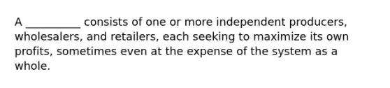 A __________ consists of one or more independent producers, wholesalers, and retailers, each seeking to maximize its own profits, sometimes even at the expense of the system as a whole.