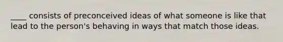 ____ consists of preconceived ideas of what someone is like that lead to the person's behaving in ways that match those ideas.