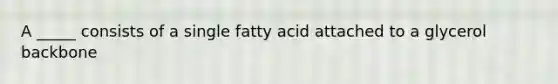 A _____ consists of a single fatty acid attached to a glycerol backbone