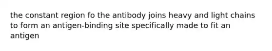 the constant region fo the antibody joins heavy and light chains to form an antigen-binding site specifically made to fit an antigen