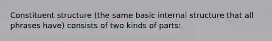 Constituent structure (the same basic internal structure that all phrases have) consists of two kinds of parts: