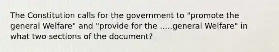 The Constitution calls for the government to "promote the general Welfare" and "provide for the .....general Welfare" in what two sections of the document?