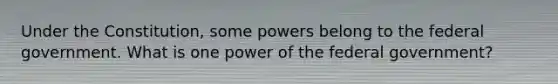 Under the Constitution, some powers belong to the federal government. What is one power of the federal government?