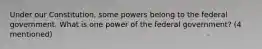 Under our Constitution, some powers belong to the federal government. What is one power of the federal government? (4 mentioned)