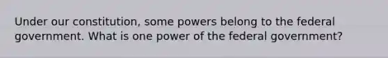 Under our constitution, some powers belong to the federal government. What is one power of the federal government?