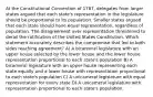 At the Constitutional Convention of 1787, delegates from larger states argued that each state's representation in the legislature should be proportional to its population. Smaller states argued that each state should have equal representation, regardless of population. The disagreement over representation threatened to derail the ratification of the United States Constitution. Which statement accurately describes the compromise that led to both sides reaching agreement? A) A bicameral legislature with an upper house selected by the lower house and the lower house representation proportional to each state's population B) A bicameral legislature with an upper house representing each state equally and a lower house with representation proportional to each state's population C) A unicameral legislature with equal representation for every state D) A unicameral legislature with representation proportional to each state's population.