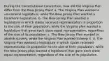 During the Constitutional Convention, how did the Virginia Plan differ from the New Jersey Plan? a. The Virginia Plan wanted a unicameral legislature, while the New Jersey Plan wanted a bicameral legislature. b. The New Jersey Plan wanted a legislature in which states received representation in proportion to the size of their population, while the Virginia plan wanted a legislature that gave each state equal representation, regardless of the size of its population. c. The New Jersey Plan wanted to abolish slavery, while the Virginia Plan wanted to keep it. d. The Virginia Plan wanted a legislature in which states received representation in proportion to the size of their population, while the New Jersey plan wanted a legislature that gave each state equal representation, regardless of the size of its population.