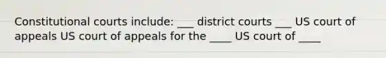 Constitutional courts include: ___ district courts ___ US court of appeals US court of appeals for the ____ US court of ____