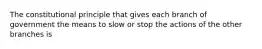 The constitutional principle that gives each branch of government the means to slow or stop the actions of the other branches is