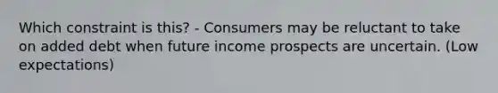 Which constraint is this? - Consumers may be reluctant to take on added debt when future income prospects are uncertain. (Low expectations)