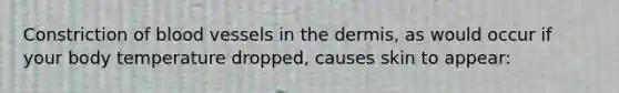 Constriction of blood vessels in the dermis, as would occur if your body temperature dropped, causes skin to appear: