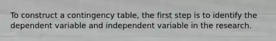 To construct a contingency table, the first step is to identify the dependent variable and independent variable in the research.