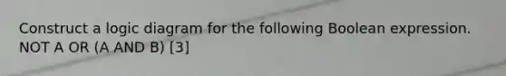 Construct a logic diagram for the following Boolean expression. NOT A OR (A AND B) [3]