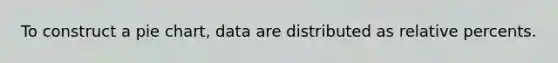 To construct a pie chart, data are distributed as relative percents.