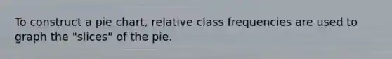 To construct a pie chart, relative class frequencies are used to graph the "slices" of the pie.