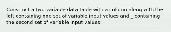 Construct a two-variable data table with a column along with the left containing one set of variable input values and _ containing the second set of variable input values