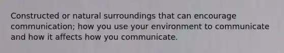 Constructed or natural surroundings that can encourage communication; how you use your environment to communicate and how it affects how you communicate.