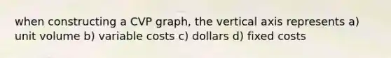 when constructing a CVP graph, the vertical axis represents a) unit volume b) variable costs c) dollars d) fixed costs