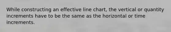 While constructing an effective line chart, the vertical or quantity increments have to be the same as the horizontal or time increments.